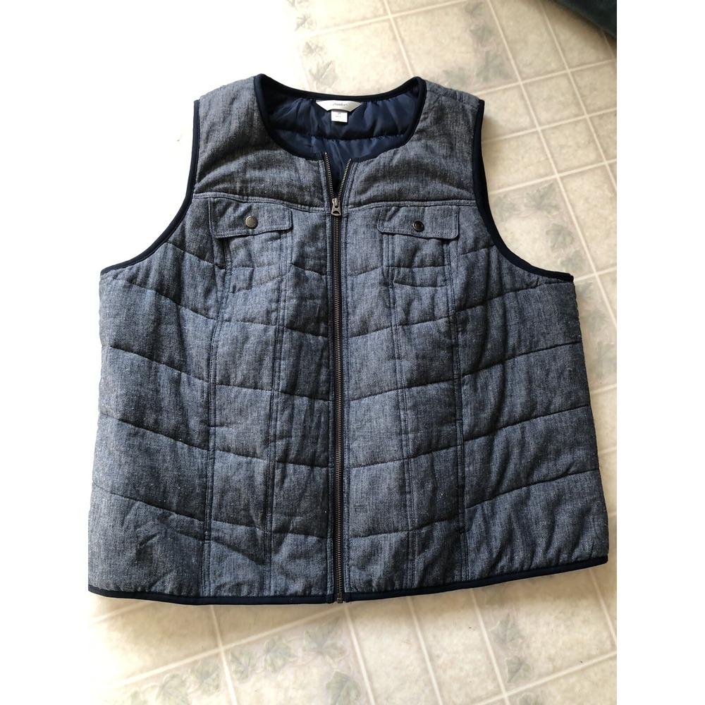 CJ BANKS Linen Blend  QUILTED‎ Puffy Chambray VEST SIZE 2X ZIP FRONT Vest